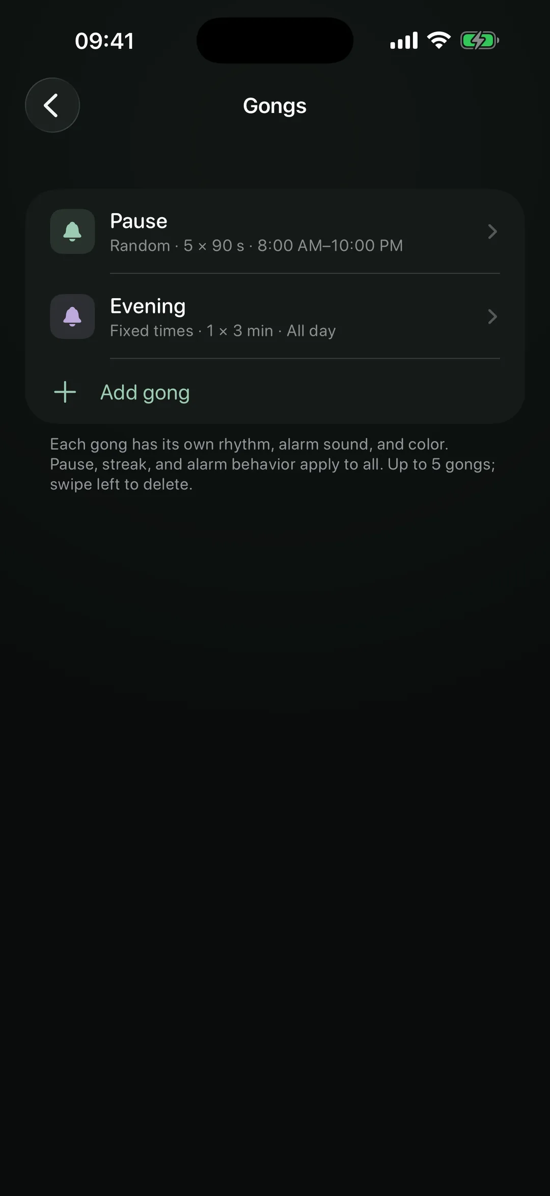 NowGong list with two gongs: random and fixed times